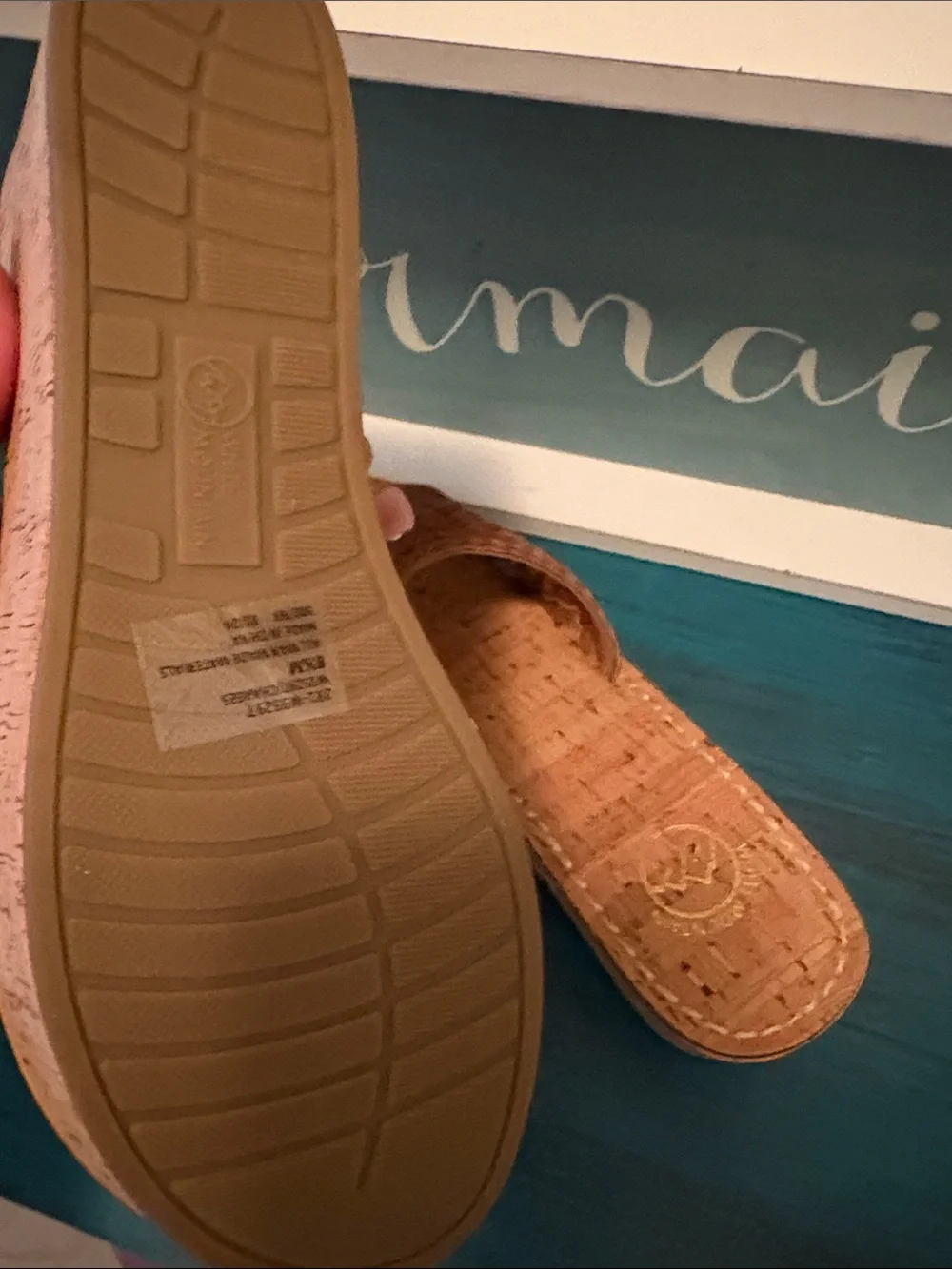 White Mountain Brown Woven Cork Wedge Slides